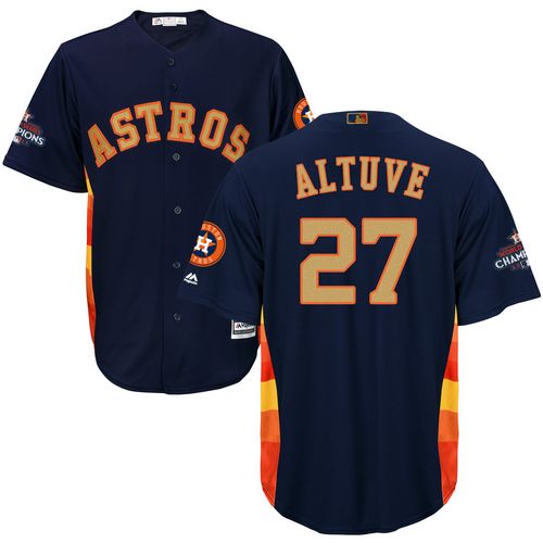Astros #27 Jose Altuve Navy Blue 2018 Gold Program Cool Base Stitched Youth MLB Jersey - Click Image to Close